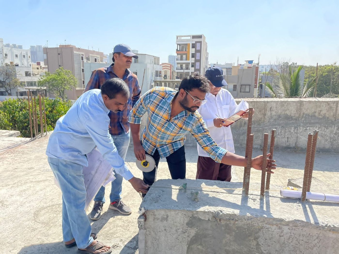 SS Constructions engineering team reviewing structural work on site
