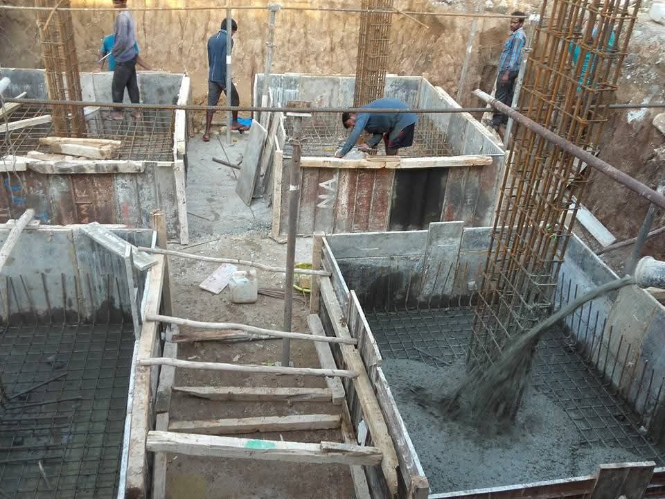 Reinforced concrete foundation work in progress